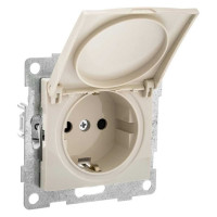 Розетка GUSI ELECTRIC Bravo 1-ой с/з с з/ш и крышкой, СУ, 16А, 250В, бежевый С10Р91-003