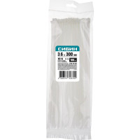 Хомуты-стяжки СИБИН белые ХС-Б, 3.6 х 300 мм, 100 шт, нейлоновые, 3786-36-300