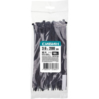 Хомуты-стяжки СИБИН ХС-Ч черные, 3.6х200 мм, 100 шт, нейлоновые, 3788-36-200