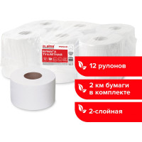 Бумага туалетная LAIMA 170 м, (T2), PREMIUM, 2-слойная, цвет белый, Комплект 12 рулонов, 126092