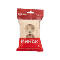 Розетка EKF Минск СП 2-местная, с заземлением, с защитной шторкой, 16А, бежевый ERR16-128-200