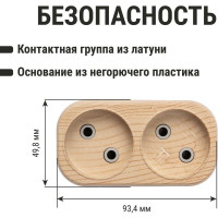 Блок TDM ELECTRIC на 2 гнезда 2П б/з плоский 6А 250B Эко сосна SQ1806-0073