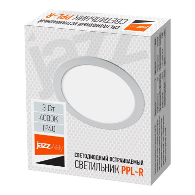 Jazzway Светильник встраиваемый PPL-R 3w 4000K IP40 WH d90мм встр/круг 5008427A