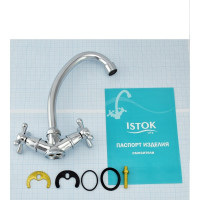 Istok Смеситель для мойки латунный двуручный , кран-букса керамика 0402.774