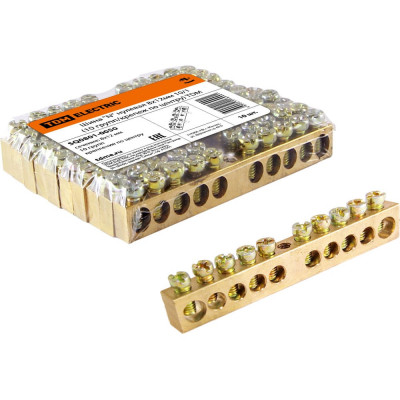 Шина "N" нулевая TDM ELECTRIC 8х12мм, 10 групп/крепеж по центру, в упаковке 10 штук SQ0801-0050