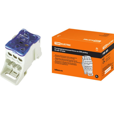 Распределительный блок TDM ELECTRIC на DIN-рейку РБ-80 1П 80А 1х16/4х6 2x16 SQ0823-0001