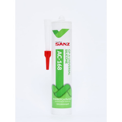 Универсальный силиконовый герметик SANZ АС-168 прозрачный, 280 мл. 168-7400-C