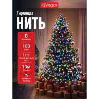Электрогирлянда Vegas нить 100 разноцветных LED ламп контроллер 8 режимов зеленый провод 55061
