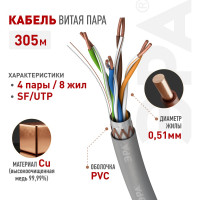 Кабель ЭРА витая пара SF/UTP Cat5e4x2x24 AWG CU PVC 305м Б0044691