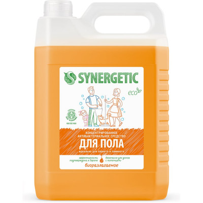 Средство для мытья пола и поверхностей SYNERGETIC 5 л, c дезинфицирующим эффектом, биоразлагаемое 101500