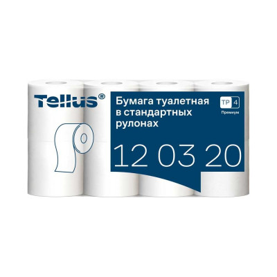 Туалетная бумага в стандартных рулонах, (Tellus) T4, Premium, 2-слойная TORK 8 рулонов в упаковке, 96 рулонов в коробе, белая арт. 120320_