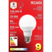 Светодиодная лампа Ресанта LL-R-A60-9W-230-3K-E27 /груша, 9Вт, тепл., Е27/ 76/1/13