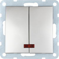 2-клавишный выключатель LK Studio с индикаторами, схема 5L, 16 A, 250 B, серебристый металлик 861203-1