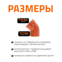 Отвод Ostendorf наружной канализации 110 мм, 45 градусов 220220