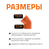 Отвод Ostendorf наружной канализации 125 мм, 45 градусов 221220