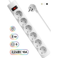 Сетевой фильтр Defender DFS 153 3 м, белый, 6 розеток 99490
