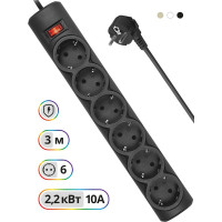 Сетевой фильтр Defender DFS 153 3 м, черный, 6 розеток 99495