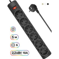 Сетевой фильтр Defender DFS 155 5 м, черный, 6 розеток 99496
