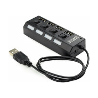 Концентратор Gembird USB 2.0 с подсветкой и выключателем, 4 USB порта, черный блистер UHB-243-AD
