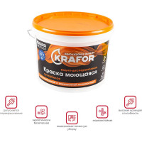 Интерьерная краска KRAFOR латексная водно-дисперсионная моющаяся супербелая 14 кг 26958
