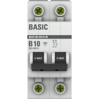Автоматический выключатель EKF Basic ВА 47-29 2P, 10А, 4,5кА mcb4729-2-10-B