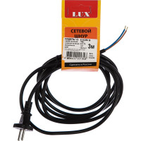 Сетевой шнур с вилкой Lux V2 ПВС 2x0.75 мм 3 м черный без заземления 4606400001348