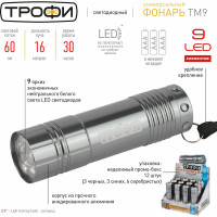 Светодиодный фонарь ТРОФИ TM9 ручной на батарейках алюминиевый Б0004986