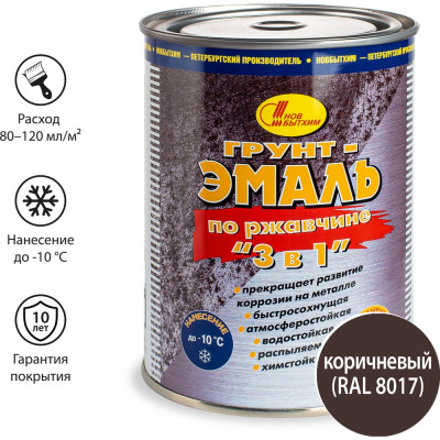 Грунт-эмаль по ржавчине 3в1 Новбытхим коричневая 1 л RAL 8017 3327