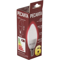 Светодиодная лампа Ресанта LL-R-C37-6W-230-3K-E14 (свеча, 6Вт, теплый, Е14) 76/1/3