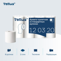 Туалетная бумага в стандартных рулонах, (Tellus) T4, Premium, 2-слойная TORK 8 рулонов в упаковке, 96 рулонов в коробе, белая арт. 120320_