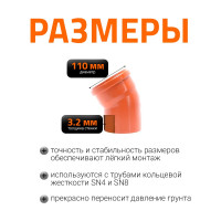 Отвод Ostendorf наружной канализации 110 мм, 30 градусов 220210
