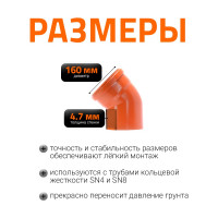 Отвод Ostendorf наружной канализации 160 мм, 45 градусов 222220