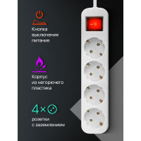 Удлинитель с заземлением Defender S418 Выключатель, 1.8 м, 4 розетки 99237