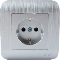 Розетка LUXAR Deco с/у с з/к серебро с рифленой рамкой, 250В 16А  4606400620310