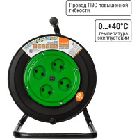 Силовой удлинитель на катушке TDM ELECTRIC народный, 4 гнезда, ПВС, 1300 Вт, без заземления, 30м SQ1307-0502