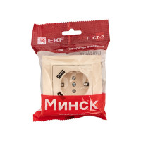 1-местная розетка EKF Минск СП 16А с заземлением, с защитными шторками, с 2 USB 2.1А, бежевая ERR16-028-200-2USB