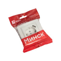 1-местная розетка EKF Минск, СП, с/з, 16А, с защитными шторками, с 2 USB, 2.1А, белая ERR16-028-100-2USB