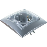 Розетка Simon с заземлением, Schuko, со шторками, с крышкой, IP44, 16А, 250В, алюминий 1590450-033