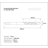Бур усиленный (14x160 мм) SDS-plus Gigant GRD 11040