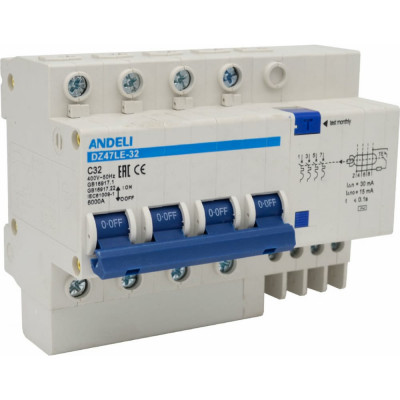 Дифференциальный автомат ANDELI DZ47LE-63 ADL02-013