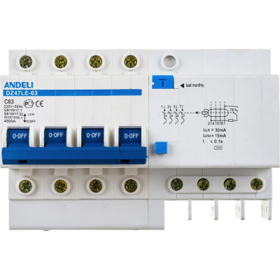 Дифференциальный автомат ANDELI DZ47LE-63 ADL02-016