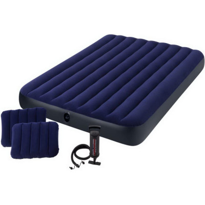 Intex Надувной матрас Classic Downy Airbed Fiber-Tech, 152х203х25см с подушками и насосом 64765