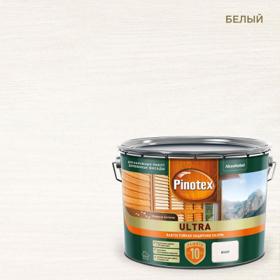 Pinotex ULTRA NW антисептик тиксотропный, УФ защита, белый 9 л 5803330