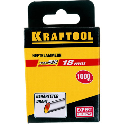 KRAFTOOL Скобы для степлера тип 53 (A/10/JT21) 23GA 18 мм, 1000 шт, 31670-18