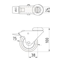 Поворотное колесо Brante 75 мм под штырь с торм. серая резина NF-0127 10495