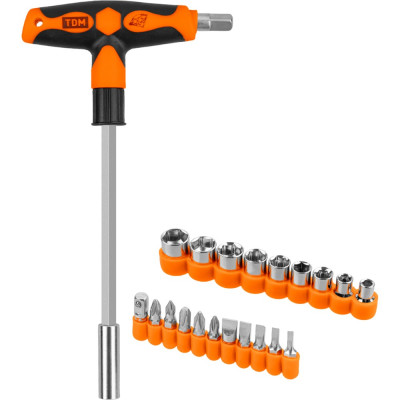 Набор TDM ELECTRIC отвертка с Т-образной ручкой с битами и торцевыми головками №3 21 предмет "Алмаз" SQ1019-0203