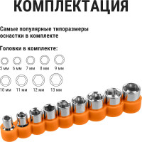 Набор TDM ELECTRIC отвертка с Т-образной ручкой с битами и торцевыми головками №3 21 предмет "Алмаз" SQ1019-0203