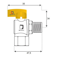 Шаровой угловой кран для газа СТМ ГАЗ 1/2", г/ш, бабочка CGLFMB12