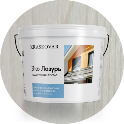 Лессирующая пропитка для древесины Kraskovar «Эко Лазурь», белый 9л 1208