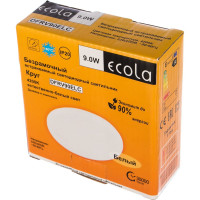 Встраиваемый светильник Ecola LED downlight Круглый безрамочный даунлайт с драйвером 9W 220V 4200K 90x30 DFRV90ELC